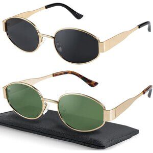 Retro Polarized Shiny Gold Sunglasses UV400 Protection Oval Metal Soft Frame